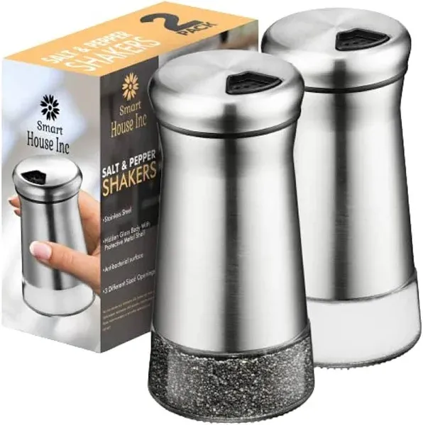 Salt &amp; Pepper Shakers Set Adjust. Pour Holes Durable Stainless Steel Glass New