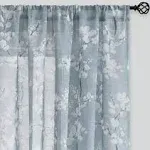 FMFUNCTEX Blue-White Sheer Curtains for Living-Room 84" Long Blossom Print On Flax Linen Blend Window Curtain Panels 2 Pack