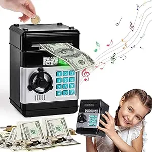 Refasy Piggy Bank Toys for Boys 6 7 8 9 10 11, Money Saving Box Toys Teen Boys Age 8 9 10 11 12 Kids Christmas Birthday Gifts ATM Saving Machine for 5 6 7 8 Black Piggy Bank for Real Money