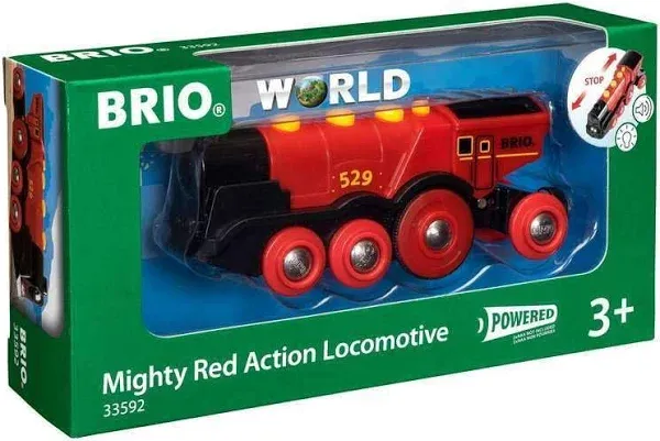 Brio World 33592 Mighty Red Action Locomotive | Battery Operated Toy Train