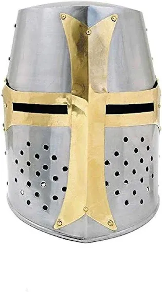 Medieval Knight Armor Crusader New Templar Helmet Helm w/ Mason&#039;s Brass Cross