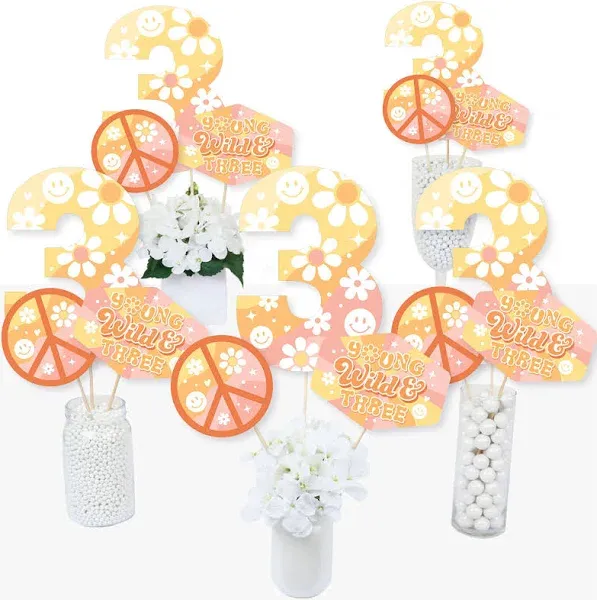 Big Dot of Happiness Young, Wild and Three Boho Hippie Third Birthday Party Centerpiece Sticks