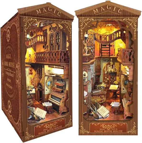 3D Book Nook Kit Wooden Puzzle LED Lighted Model Bookend Magic Book House