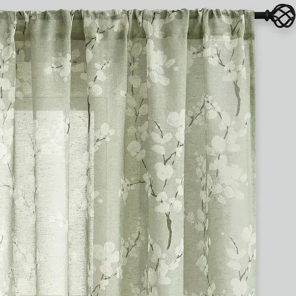 FMFUNCTEX Linen Sheer Curtains for Bedroom, Blue White Blossom Print Curtains 63 Inch Length for Living Room, Floral Patterned Farmhouse Curtains Light Filtering Window Drapes 2 Panels, Rod Pocket