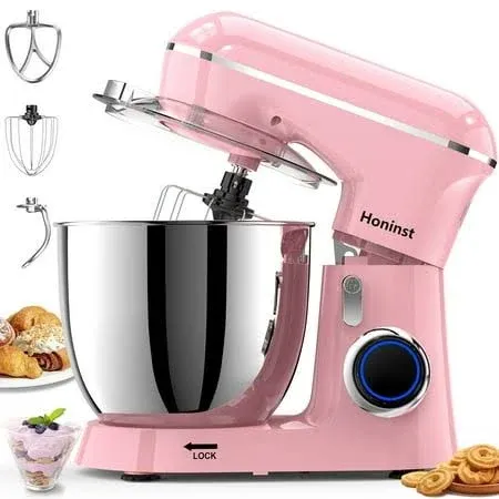 Aucma Stand Mixer,6.5-QT 660W 6-Speed Tilt-Head Food Mixer, Kitchen Electric Mixer with Dough Hook, Wire Whip & Beater (6.5QT, Pink)