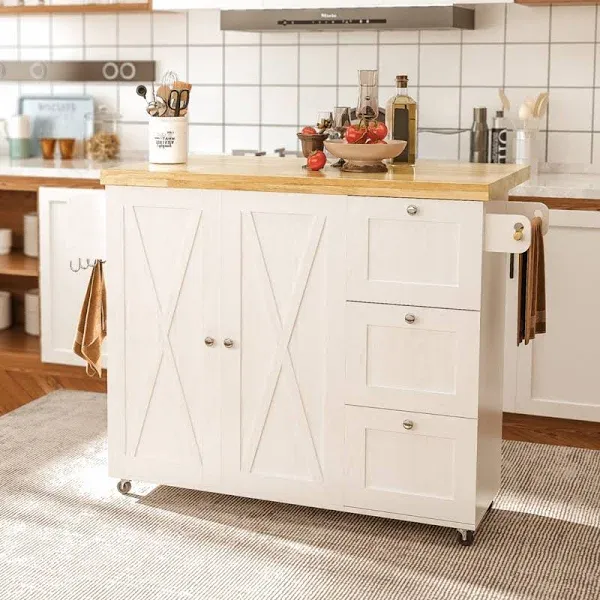 Nacimo Rolling Kitchen Island Cart With Rubberwood Drop-Leaf Countertop Gracie Oaks Base Finish