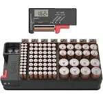 ABUNRO Battery Organizer Storage Case with Tester Can Hold 110 Battery Various Sizes for AAA, AA, 9V, C and D Size and Digital Battery Tester