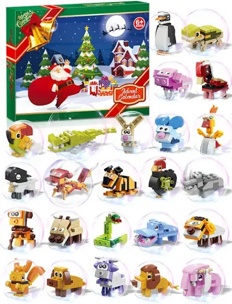 Animal Building Blocks - Advent Calendar 2024 Boys Including 24 Animals Christmas Toys Countdown Calendar for Girls Age 4-8 Years Old - Christmas Stocking Stuffer - Christmas Gifts for Kids Children