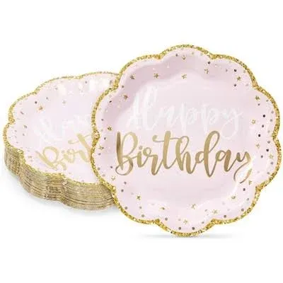 Sparkle and Bash 48 Pack Pink Happy Birthday Party Paper Plates