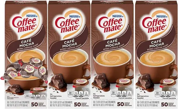 Coffee-Mate Liquid Coffee Creamer, Cafe Mocha, 0.375 oz Cups, 50/Box