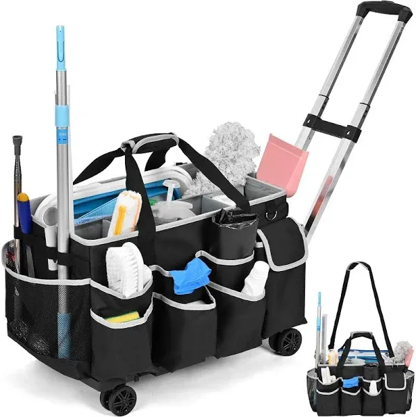 yookee home Cleaning Caddy for Cleaning Supplies Organizer Cleaning Carts on Wheels Cleaner Caddy for Cleaning Products Cleaning Tools Organizer Rolling Cleaning Bag for Housekeepers