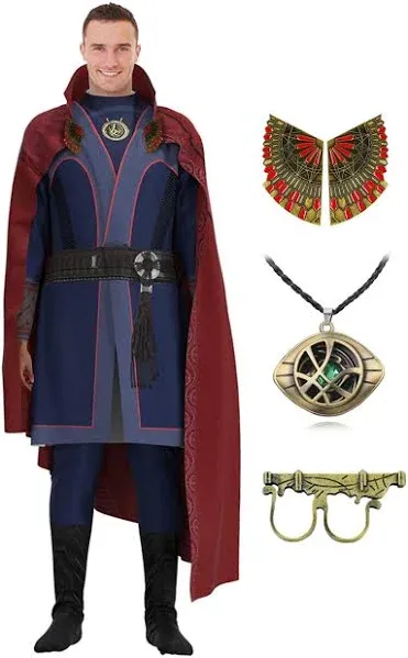 CICOCI Adults Strange Costume Cosplay Dr Cape For Men Jumpsuit Ring Props with Magic Power Necklace(size 180)