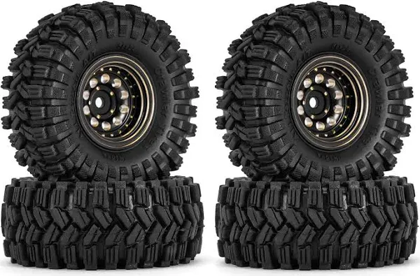 INJORA Black Coating Brass 1.0 Beadlock Wheel Tires Set for Axial SCX24 AX24 TRX4M FCX24 Upgrade 1/24 1/18 RC Crawler Car（Black）