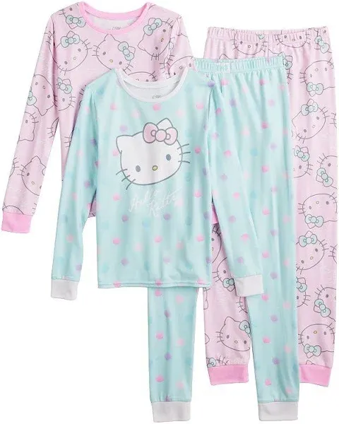 Hello Kitty Girls 4-Piece Cotton Pajama Set