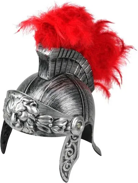 Roman Helmet - Silver w/ Red Plume