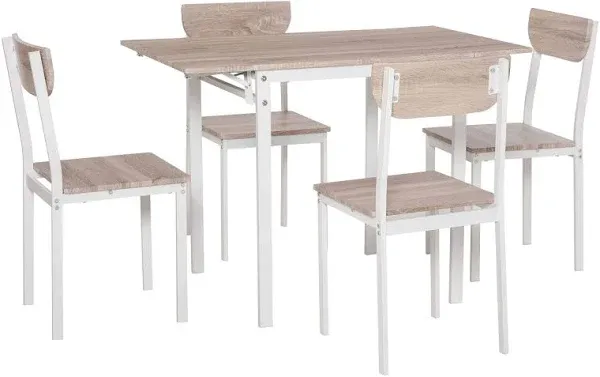 5-Piece White Dining Table Set with Drop Leaf Table