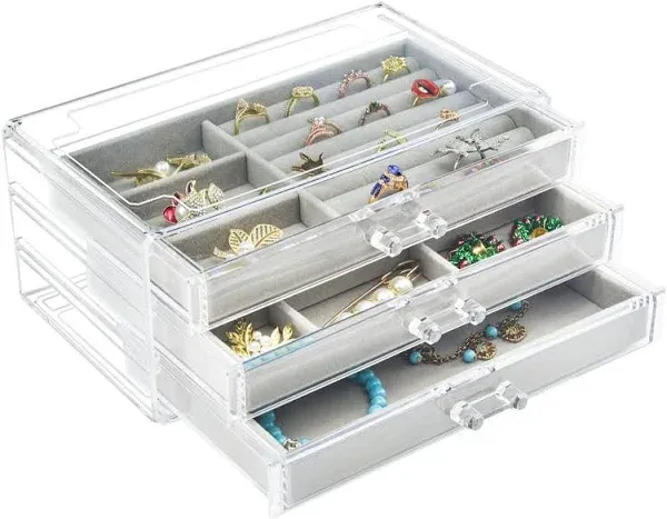 Acrylic 3 Drawer Velvet Jewellery Box