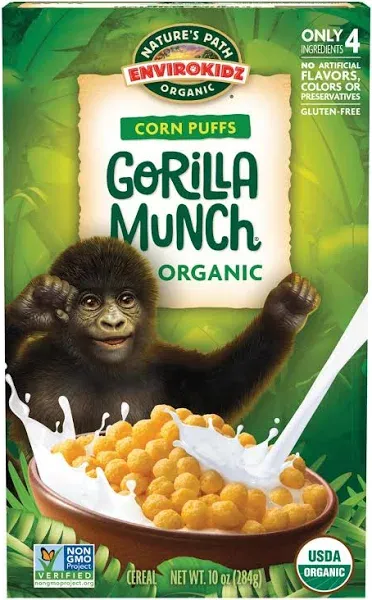 EnviroKidz Organic Gorilla Munch Cereal, 10 oz (Pack of 1), Corn Puffs, Gluten Free, by Nature's Path