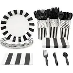 144 Piece Black and White Party Decorations Striped Birthday Party Supplies S...