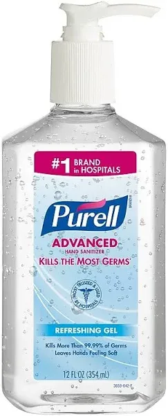 Purell Advanced Hand Sanitizer Refreshing Gel, Clean Scent, 12 Oz Pump Bottle - GOJ365912CT