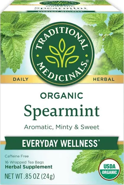 Traditional Medicinals Organic Herbal Supplement Tea Bags, Spearmint (0.85 oz, 16 ct)