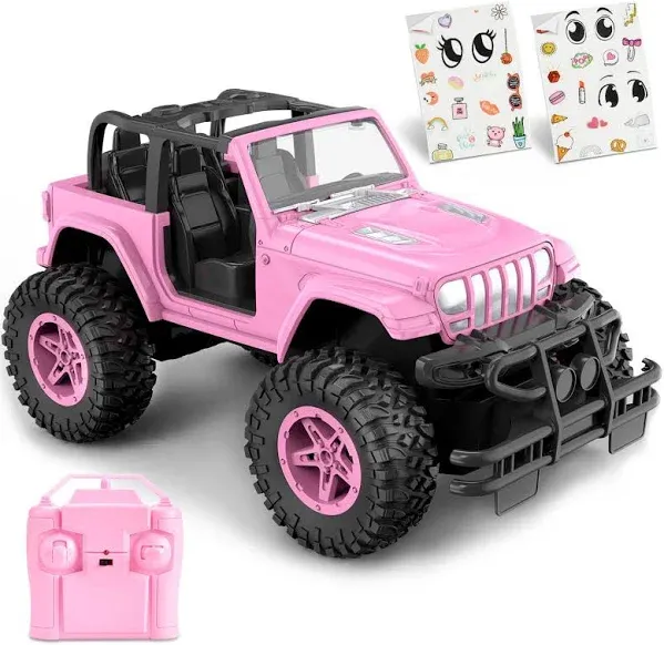 NQD Pink RC Cars 1:16 Scale with DIY Sticker, Remote Control Car for Girls, 80 Min Play 2.4Ghz Jeep RC Trucks,Little Girl Toys Gifts for 4-5 6-7 8-10 Years Old