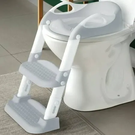 Potty Training Ladder - Soft Cushioned Seat, Adjustable Height, Gray 