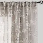 FMFUNCTEX Sheer Curtains for Living-Room 84" Long White Floral Blossom Print On Flax Linen Blend Window Curtain Panels 50" W x 2