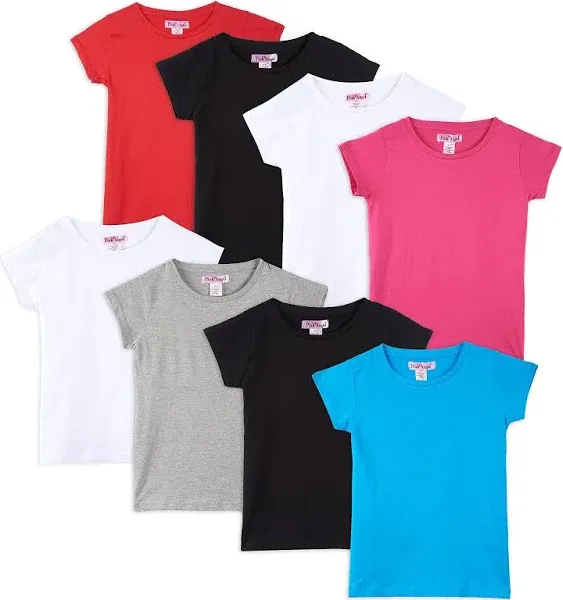 Pink Angel Girls' Tees 8-Pack 100% Cotton Plain Solid Color Girls Tee Shirt