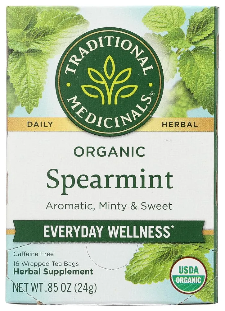 Traditional Medicinals Organic Herbal Supplement Tea Bags, Spearmint (0.85 oz, 16 ct)