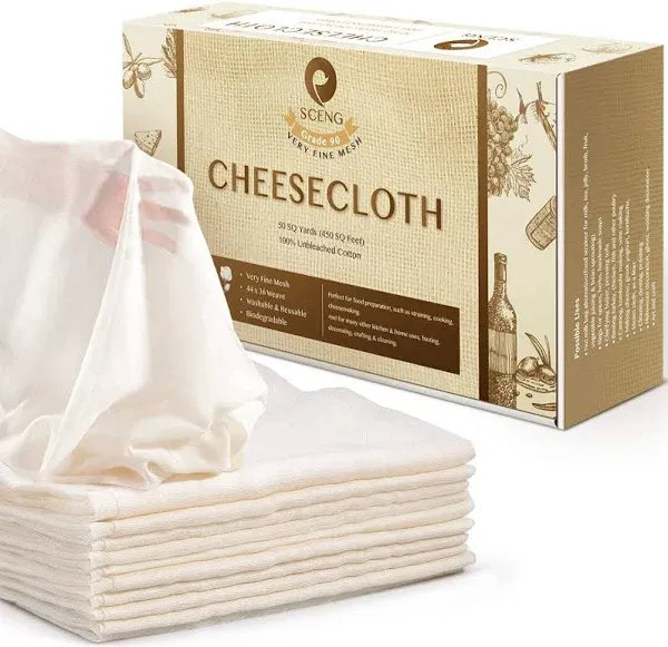 Cheesecloth, Grade 100, 72 Sq Feet, Cheese Cloths for Straining, Cooking, 100% Unbleached Cotton Cheesecloth for Jelly Making, Cheese Making, Washable, Reusable (Grade 100-8Yards)