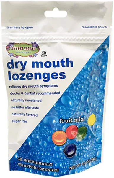 Dry Mouth Relief Fruit Mix 3.3oz Bag (1 Bag) | Relieves Dry Mouth & Increases Saliva Production, Sugar Free, Gluten Free, Delicious Fruit Flavor, Individually Wrapped, 30 Ct