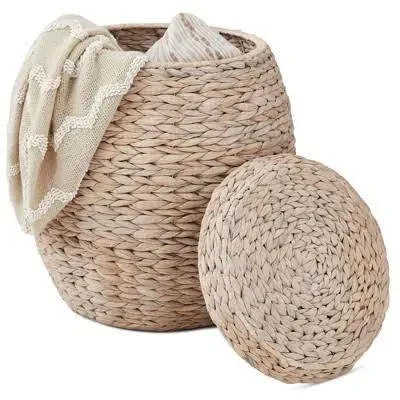 Best Choice Products Vintage Multipurpose Hyacinth Storage Organizer Tote Basket with Lid