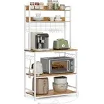 VASAGLE Hutch Bakers Rack with Power Outlet 14 Hooks Microwave Stand