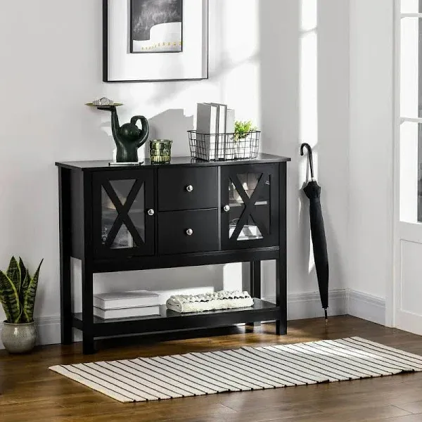 Black Coffee Bar Cabinet Sideboard Buffet Cabinet Kitchen Cabinet