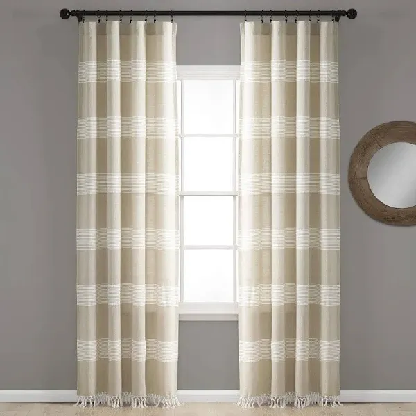 Lush Decor Tucker Stripe Yarn Dyed Cotton Knotted Tassel Window Curtain Panel Pair, 84" x 40", Gray