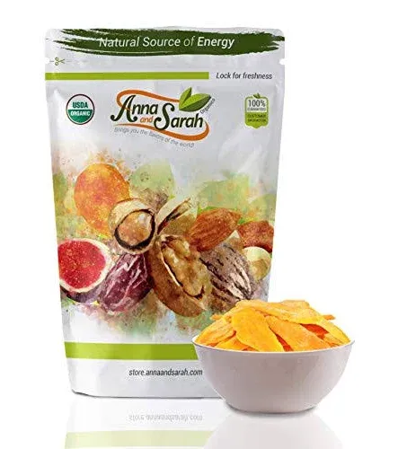 Anna and Sarah Dried Organic Mango, No Sugar Added, No Preservatives, Al-Natural, Premium Quality in Resealable bag 8 Oz