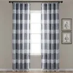 Tucker Stripe Yarn Dyed Cotton Knotted Tassel Window Curtain Panels Set, Navy / 95 x 40 inch