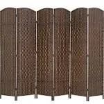 FDW 6 Panel Folding Privacy Room Divider Screen, 72 inch Tall, Brown