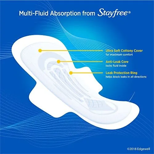 Stayfree Ultra Thin Super Long Wingless Pads, Multi-Fluid Protection, 32 Count