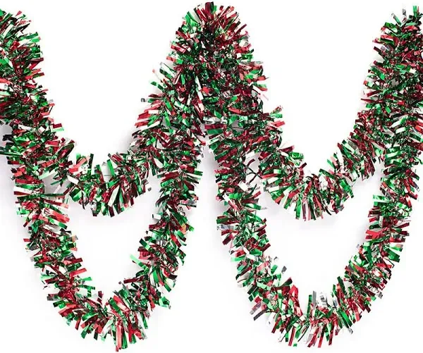 Red, Green, and Silver Metallic Tinsel Twist Garland 4 inches Red/Green/Silv<wbr/>er