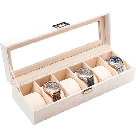 ProCase Watch Box for Men, 6 Slot Mens Watch Case, Watch Storage Watch Holder Organizer for Men, Watch Display Case With Glass Lid -6 Slot, White