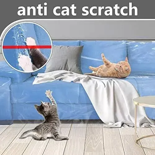 Plastic Couch Cover for Furniture Clear Thicker Plastic Sofa Cover Moving Anti-scratch Couch Protector for Cats Vinyl Slipcover Heavy Duty Waterproof Couch Covers