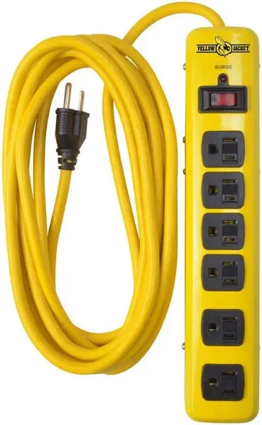 NEW Yellow Jacket Metal Surge Protector Strip 6 Outlets and 15 Foot - 5138N 5138