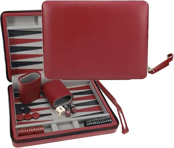 We Games Burgundy Magnetic Backgammon Set with Carrying Strap