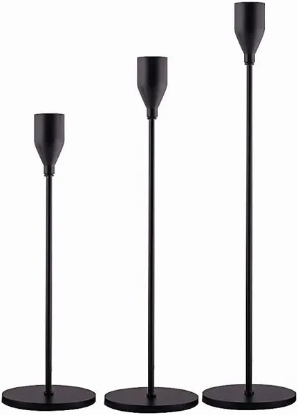 SUJUN Matte Black Candle Holders Set of 3 for Taper Candles, Decorative Candlestick Holder for Wedding, Dinning, Party, Fits 3/4 inch Thick Candle&Led Candles (Metal Candle Stand)