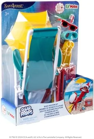 The Elf on the Shelf Beach Vacation Set - 8-Piece The Elf on the Shelf Beach Accessories for Your Scout Elf - Includes Beach Chair, Umbrella, and More - for Ages 3 Years and Above