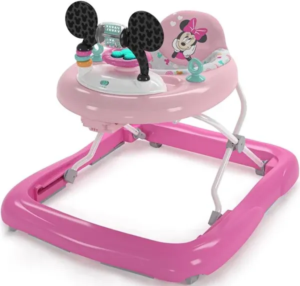 Bright Starts Disney Baby Minnie Mouse Forever Besties 2-in-1 Baby Activity Walker - Easy Fold Frame and Removable -Toy Station, 6 Months and up