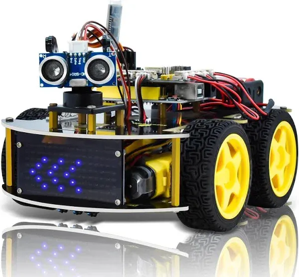 Keyestudio Smart Car Robot,4Wd Programmable Diy Starter Kit for Arduino for Uno R3 ,Electronics Programming Project/Stem Educational/Science Coding