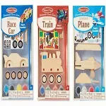 Melissa & Doug Decorate-Your-Own Wooden Craft Kits Set - Plane Train and Race Car